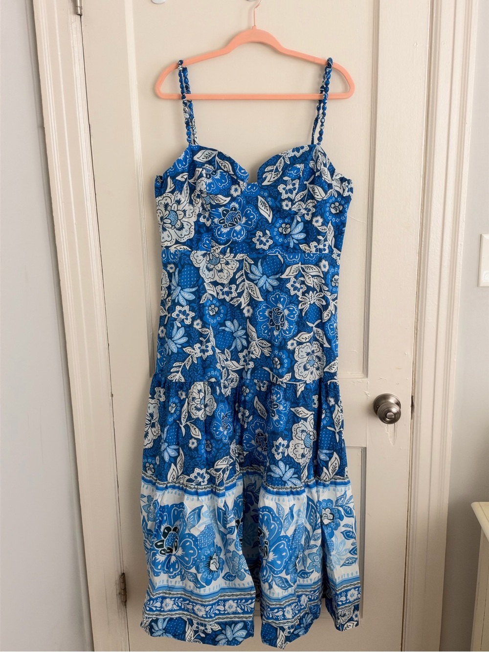 FARM Rio Blue and White Floral Midi Dress